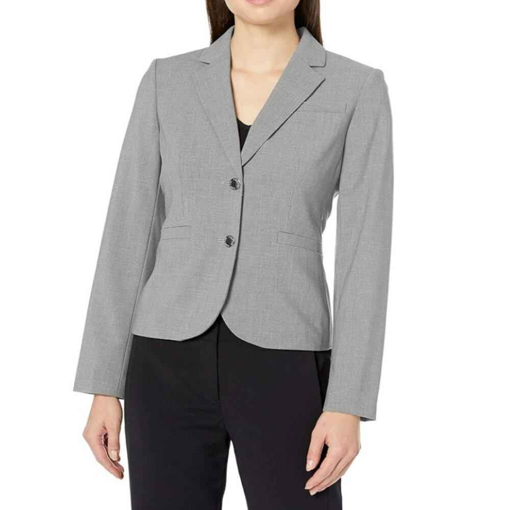 Calvin Klein Womens Double Button Gray Stretch Blazer Size 8